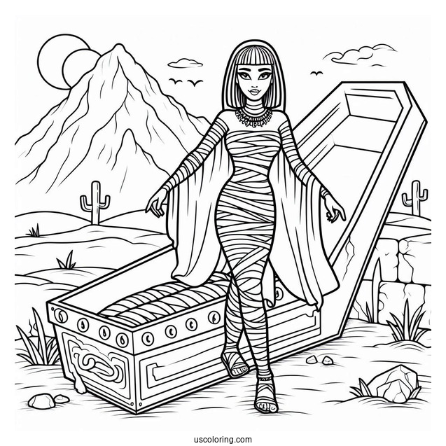 Female Mummy Coloring Page Walking Out Of Coffin