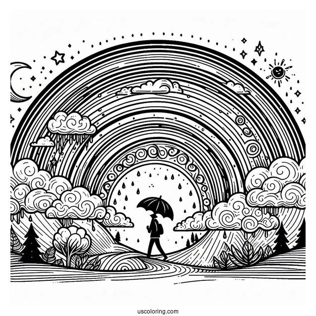 Large Rainbow To Color For Kids