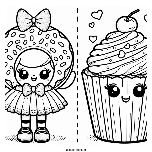 Mister Donut Coloring Page With Lady Cupcake