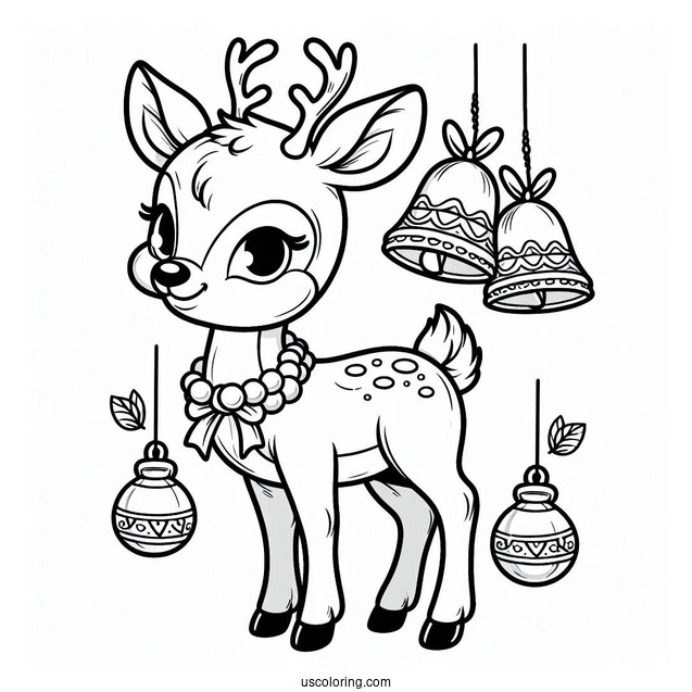 Rudolph Coloring Page With Bells Over His Head