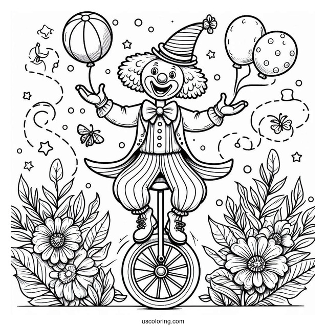 Clown Juggling While On Unicycle