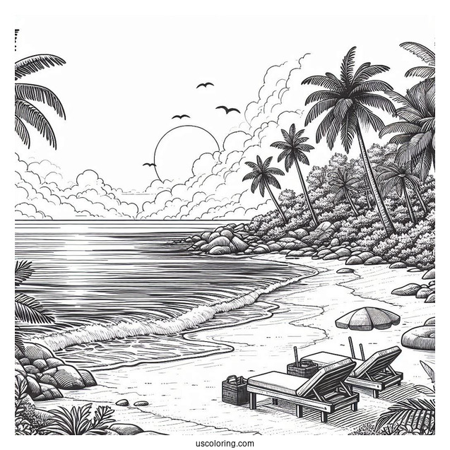 Realistic Beach Coloring Page Shoreline