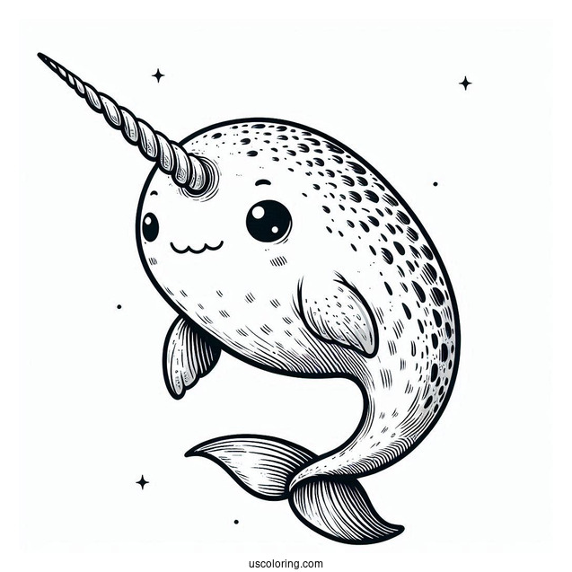 Realistic Narwhal Coloring Page With Long Tusk To Color