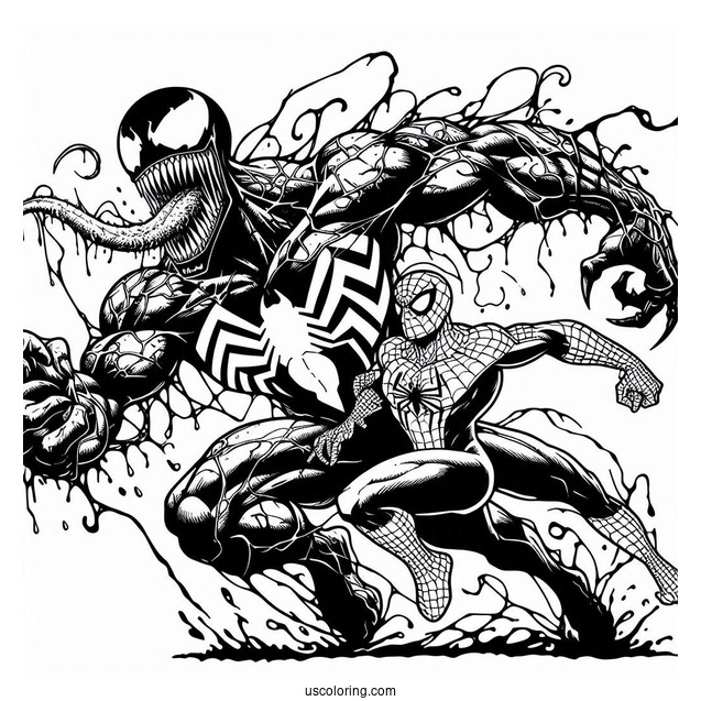 Venom And Carnage Coloring Page Chasing Spider Man