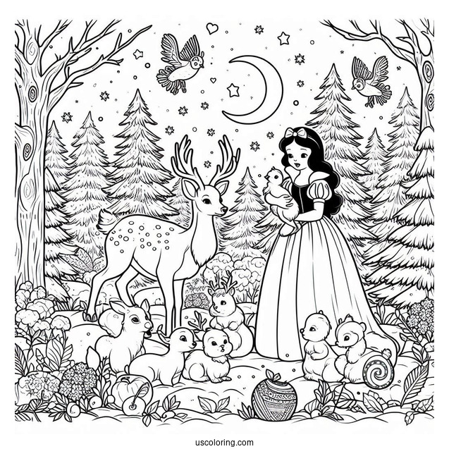Snow White With Animals From The Forest To Color
