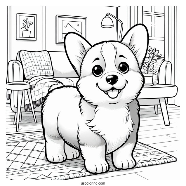 Corgi Puppy In The Living Room