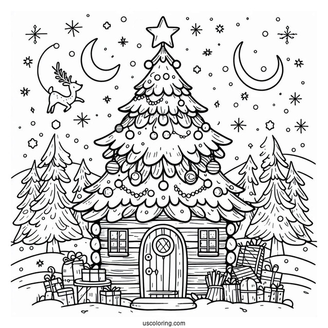 North Pole Christmas Tree Coloring Page