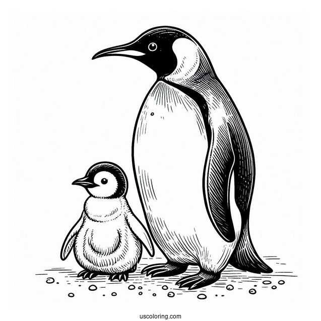 Two King Penguins With Baby Coloring