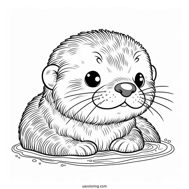 Furry Otter Coloring Page Floating In The Water