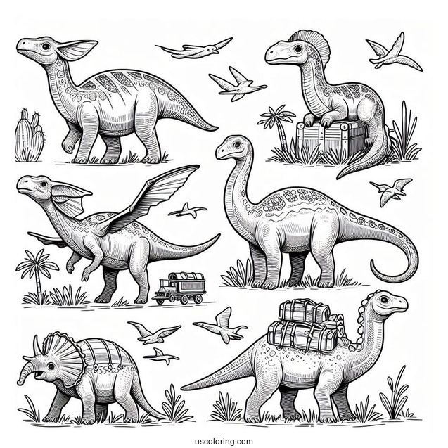 Parasaurolophus Coloring Page Pack Traveling Together