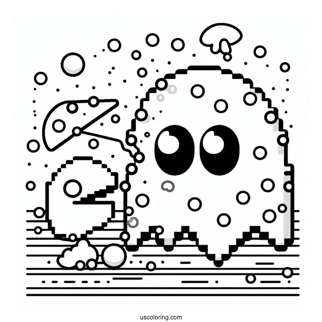 Simple Ghosts And Pac-Man Coloring Page Eating Dots