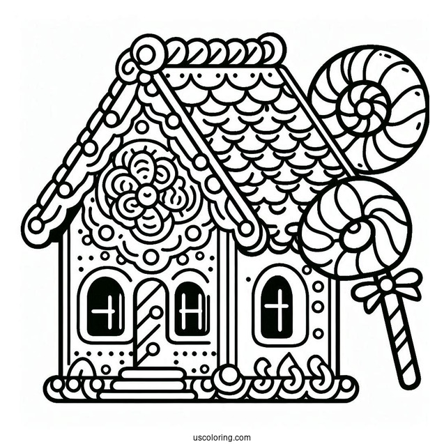 Candy Gingerbread House Coloring Sheet