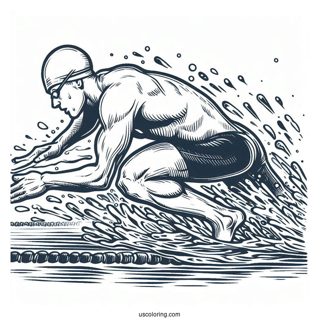 Swimming Coloring Page Of Competitive Swimmer Racing