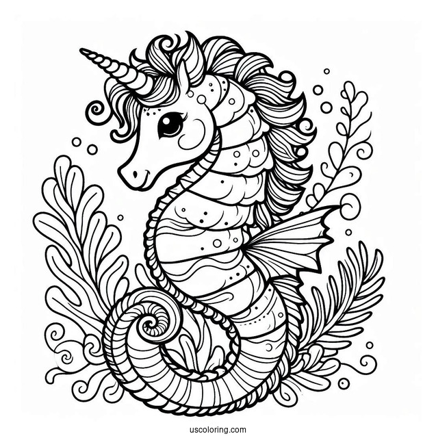 Unicorn Seahorse Coloring Page For Kids