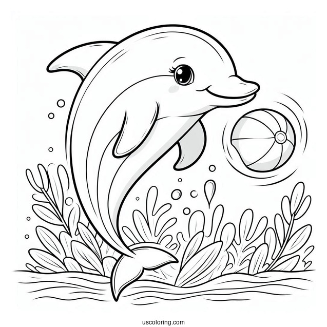 Dolphin Playing With Ball Coloring Sheet