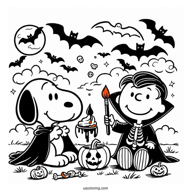 Halloween Vampire Themed Snoopy To Color