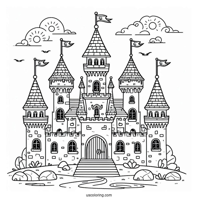 Outline Of Castle Coloring Page For Preschoolers