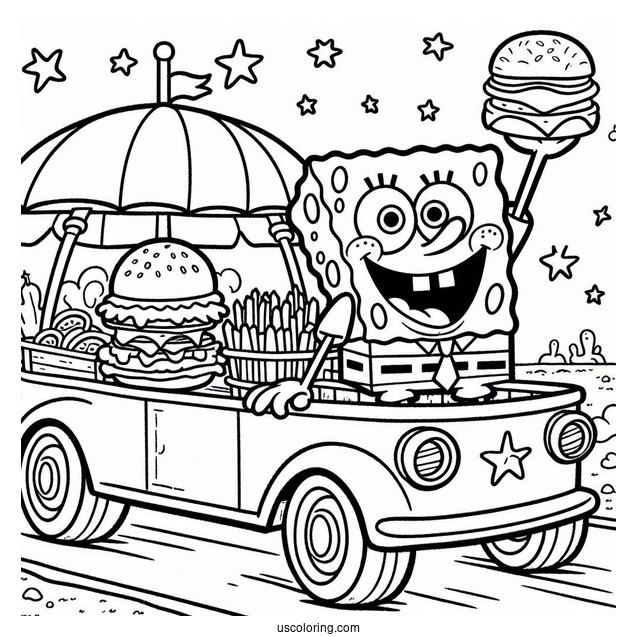 SpongeBob And Patrik Driving The Patty Wagon