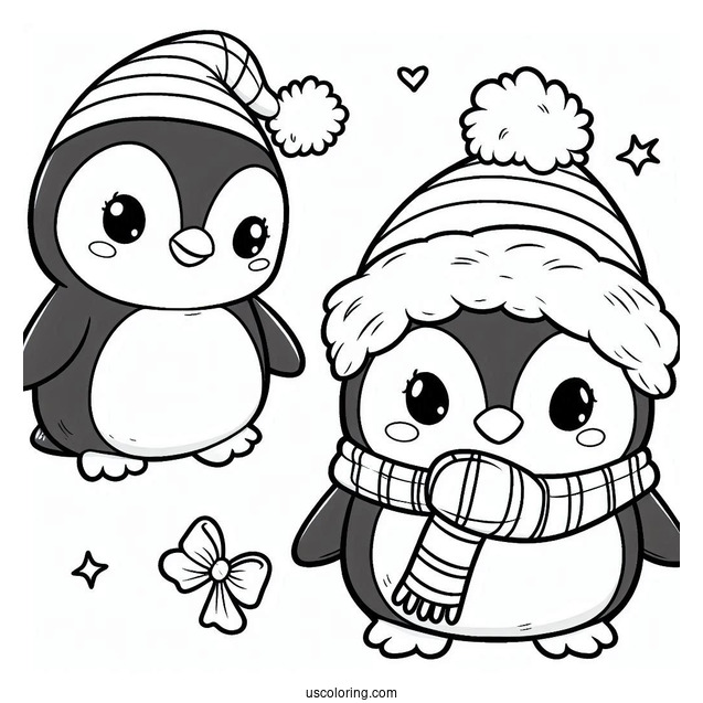 Cute Christmas Inspired Penguin To Color