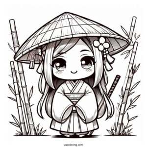 Kawaii Chibi Nezuko Coloring Page Wearing Bamboo