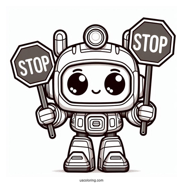 Kawaii Heatwave Rescue Bots Coloring Page Holding Stop Signs