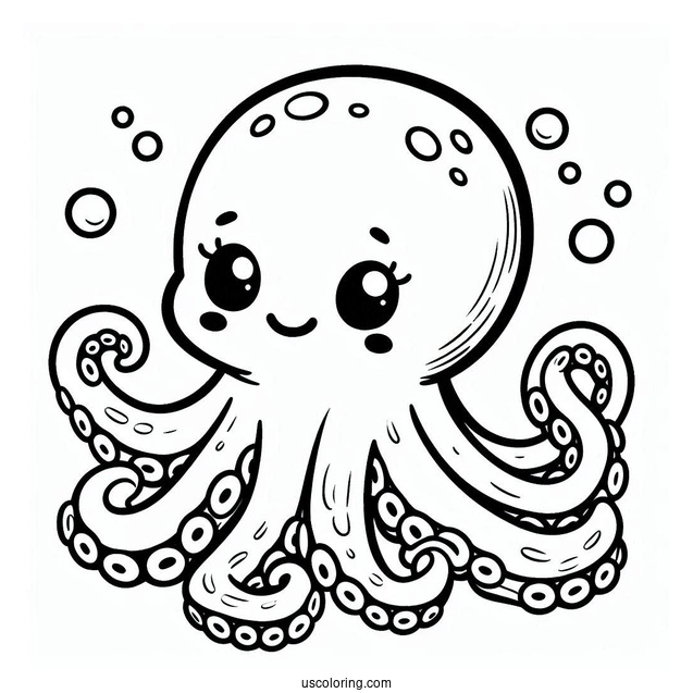 Cute Baby Octopus Coloring Page For Preschoolers