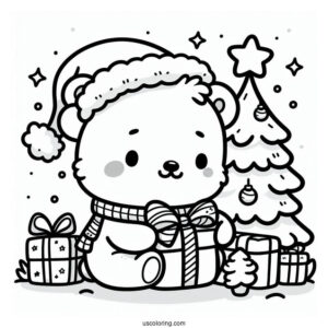 Kawaii Christmas Polar Bear Coloring In