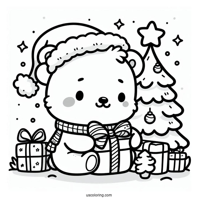 Kawaii Christmas Polar Bear Coloring In