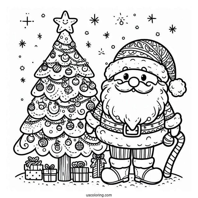 Santa Themed Christmas Tree Coloring Sheet