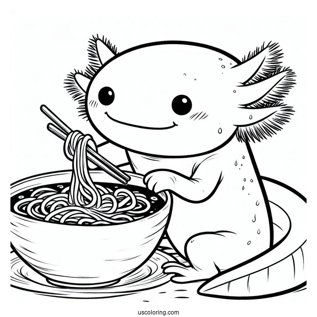 Axolotl Coloring Page Eating Ramen For Kids
