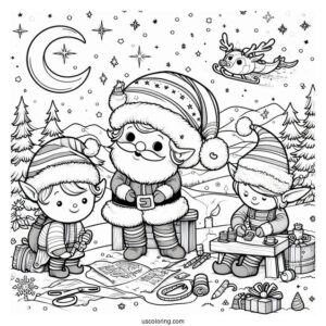 Santa s Elves Working In The North Pole Coloring Page