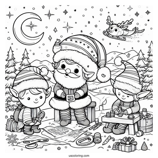 Santa s Elves Working In The North Pole Coloring Page