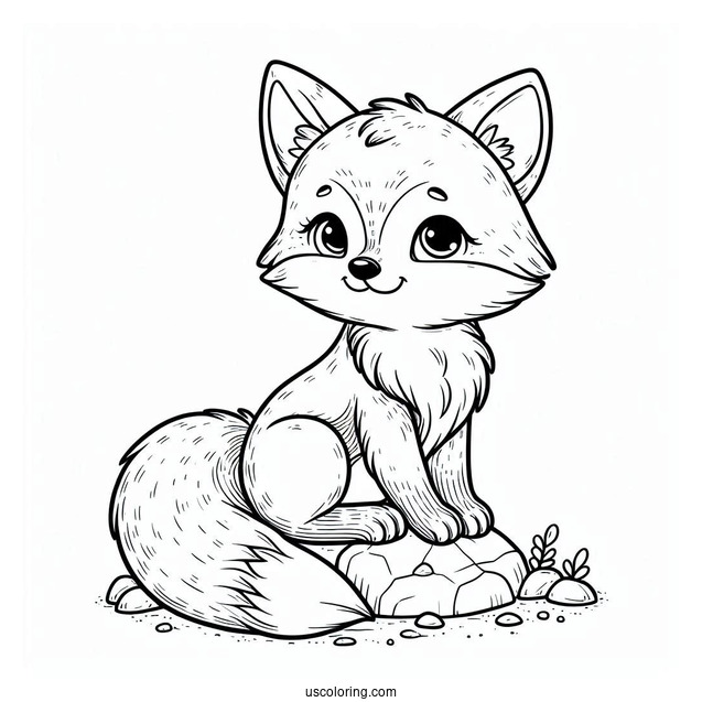 Content Little Fox Coloring Page Sitting On A Rock