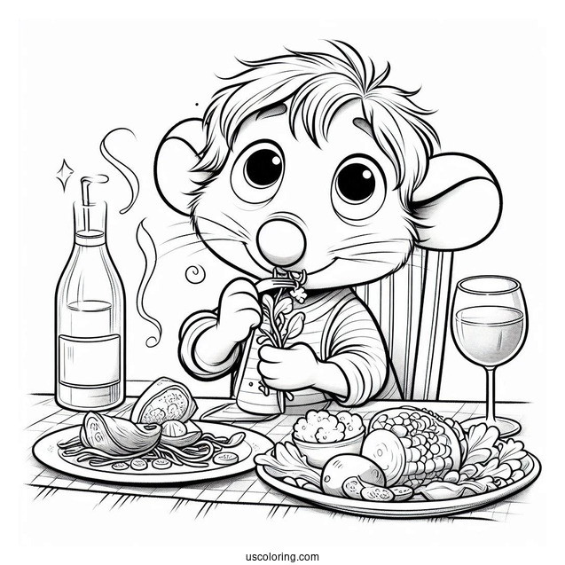 Cute Ratatouille Coloring Page Eating leftovers With Emile