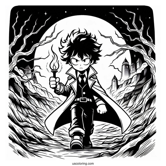 Villain Deku Coloring Page At Night
