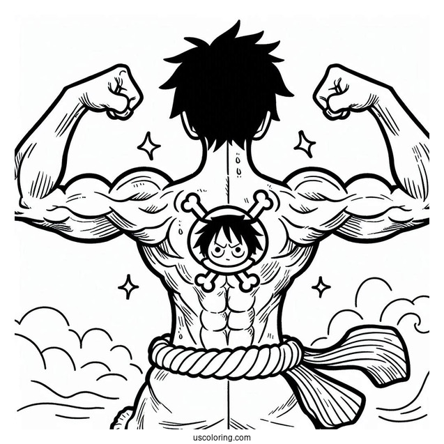Cute Luffy Coloring Page Showing Off Biceps For Kids