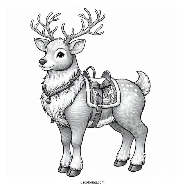 Realistic Looking Reindeer Wearing a Christmas Saddle
