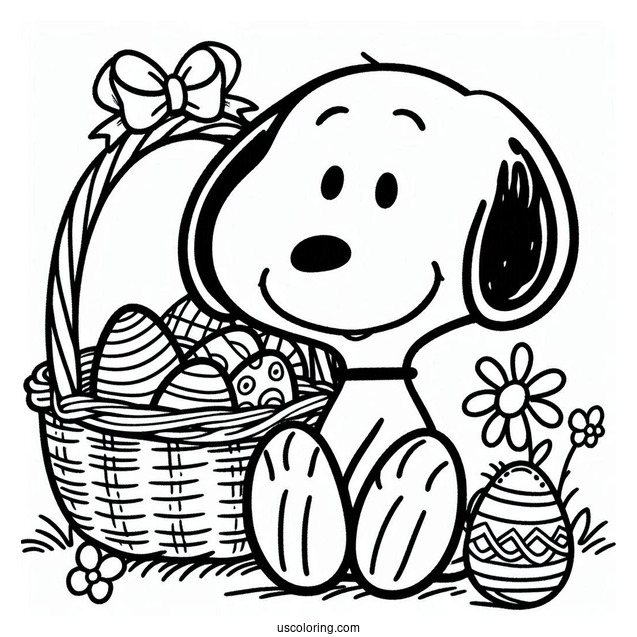 Snoopy With Easter Egg Basket To Color