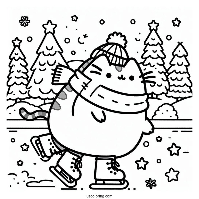 Pusheen Ice Skating During Winter