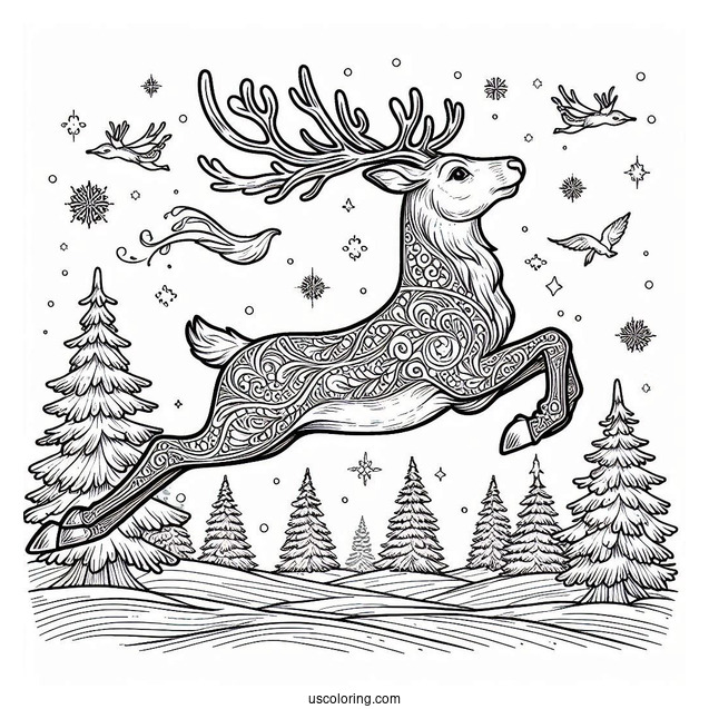Reindeer Leaping Through The Snow To Color
