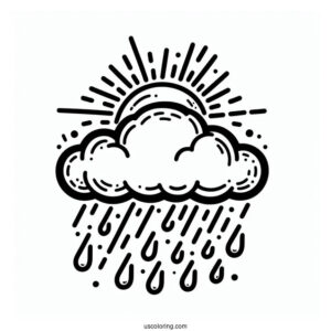 Easy Cloud With Rain Coloring Page
