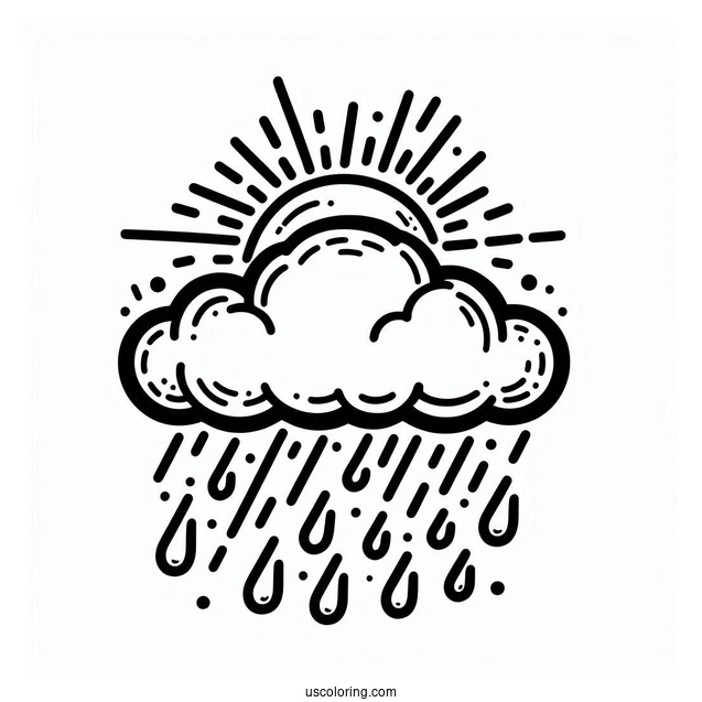 Easy Cloud With Rain Coloring Page