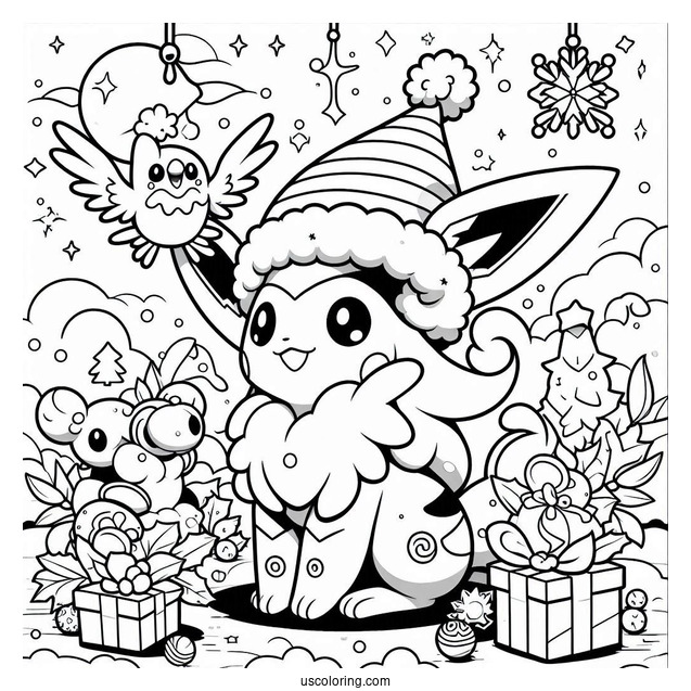 Pokemon Christmas Coloring Page V Card