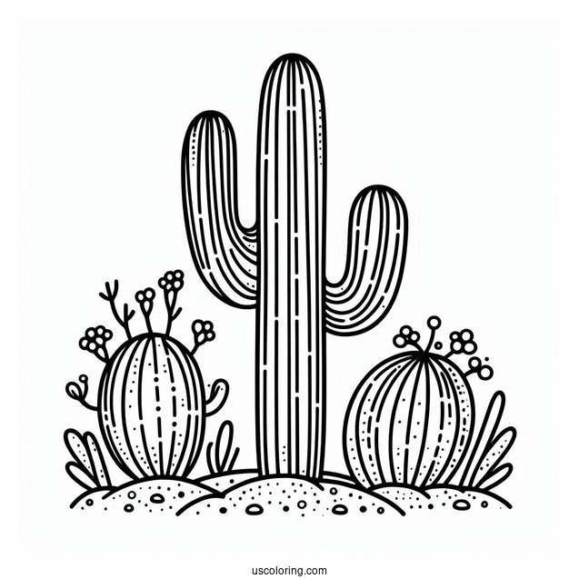 Simple Outline Of a Saguaro Cactus To Color