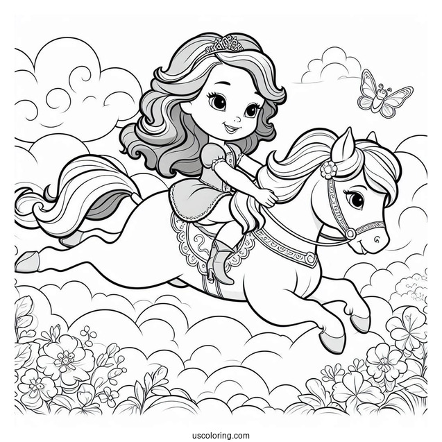 Sofia The First Coloring Page Riding Skye In The Clouds
