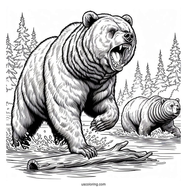 Realistic Roaring Bear Coloring Page