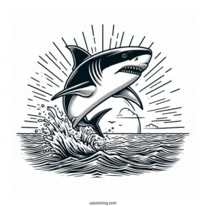 Big Shark Coloring Page Jumping Out Of Ocean