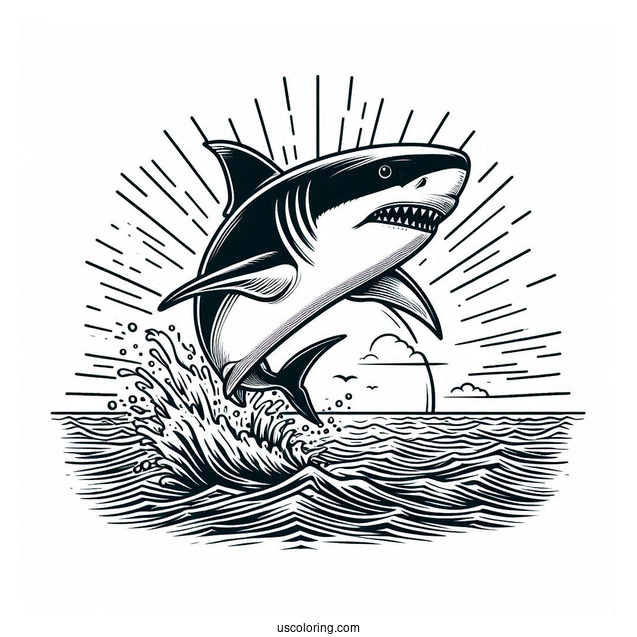 Big Shark Coloring Page Jumping Out Of Ocean