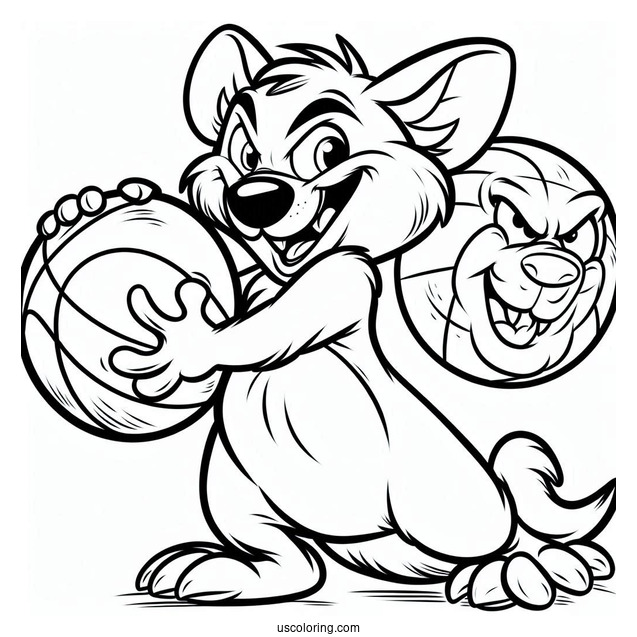 Easy Outline Of Tasmanian Devil Holding Basketball Space Jam Coloring Page