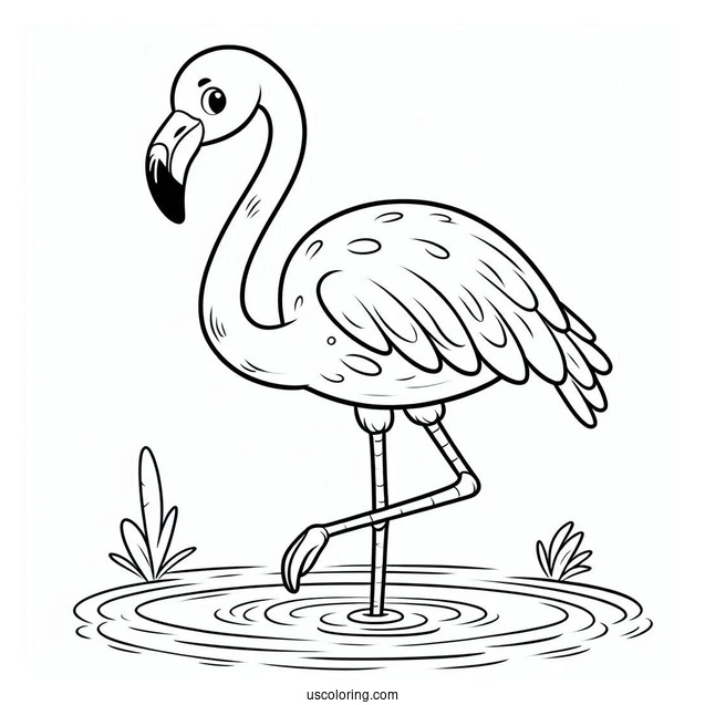 Cute Cartoon Flamingo To Color For Preschoolers